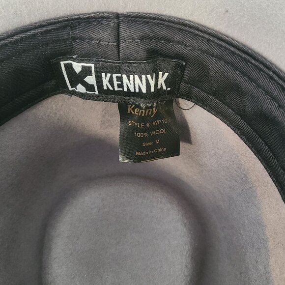 Kenny K Wool Wide Brim Western Fedora Hat Gray Black Band Size M Unisex - Picture 5 of 8
